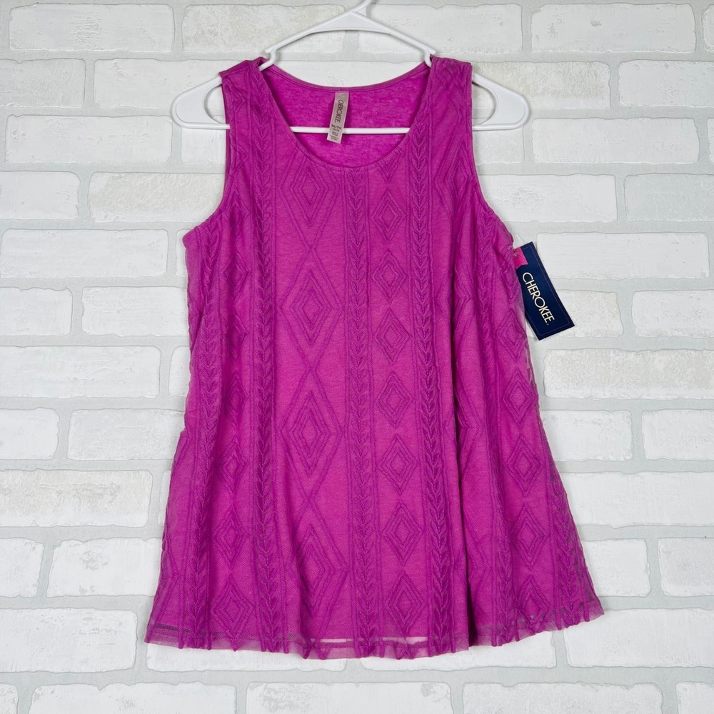 Cherokee Girls XL 14/16 Magenta Purple Embroidered Mesh Layer Tank Top New